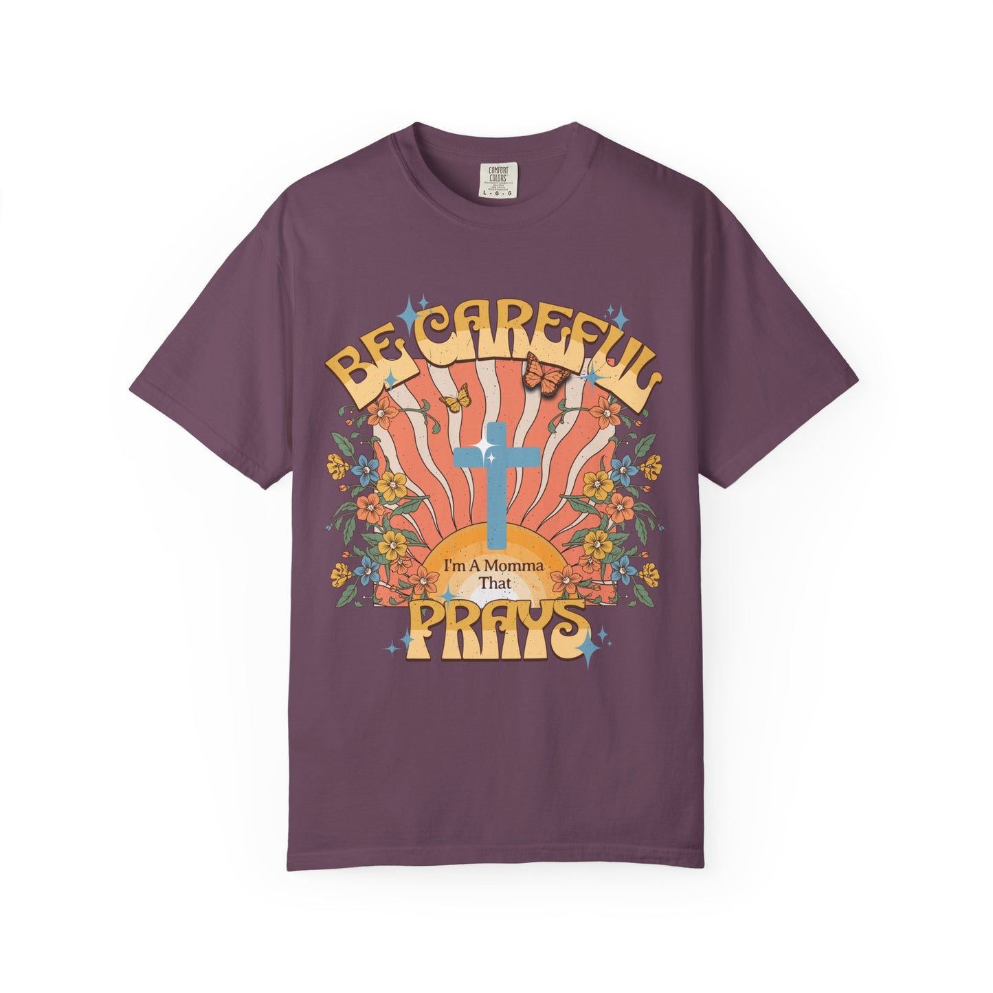 Be careful I'm a momma that prays Mother's Day T-shirt, funny retro style praying momma shirt, Christian faith tee, Jesus cross humor short sleeve shirt, christian apparel