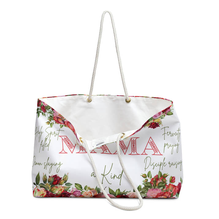 One of a kind mama christian Weekender Bag, religious spiritual faith tote, mothers rose Christian canvas purse, summer beach overnight bag
