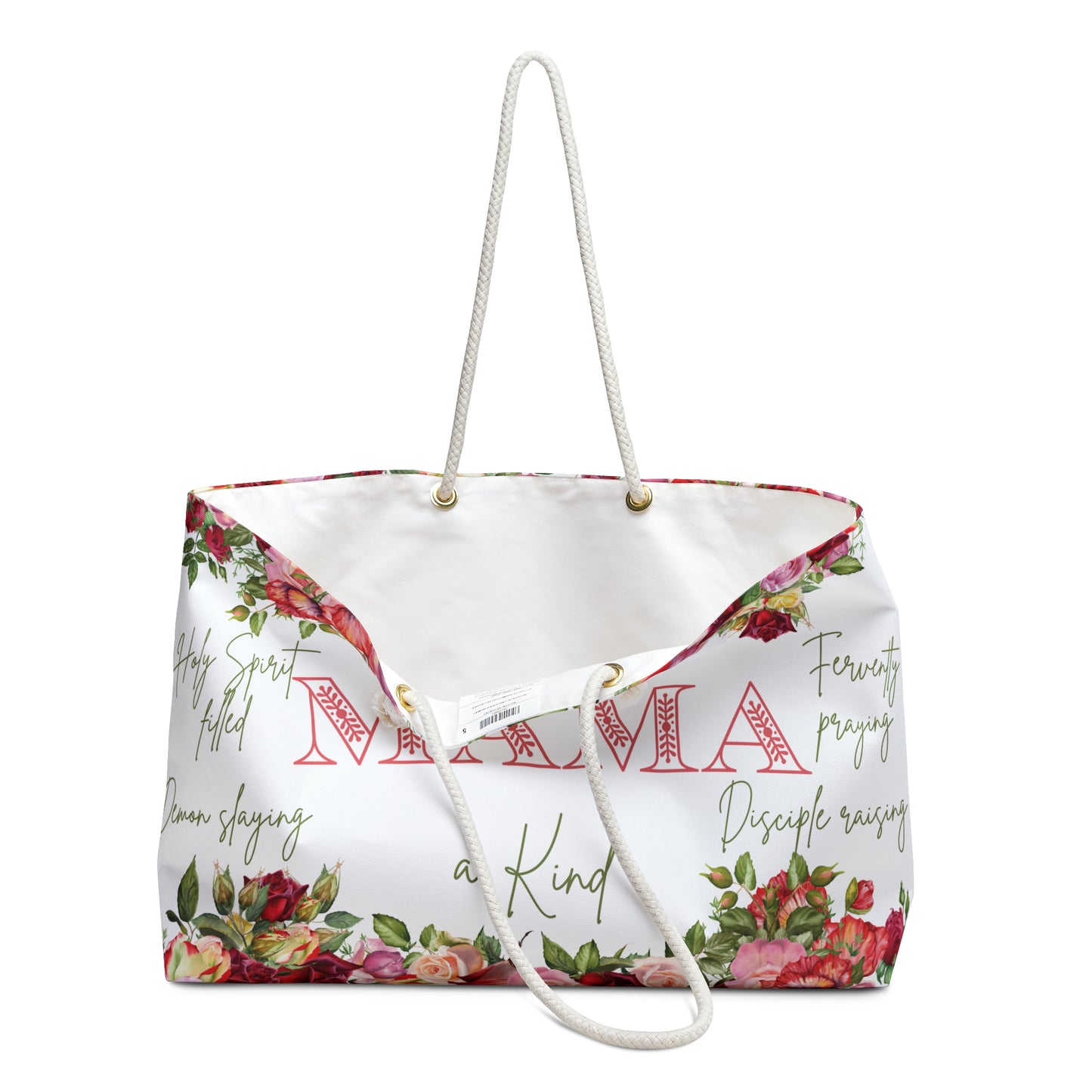 One of a kind mama christian Weekender Bag, religious spiritual faith tote, mothers rose Christian canvas purse, summer beach overnight bag