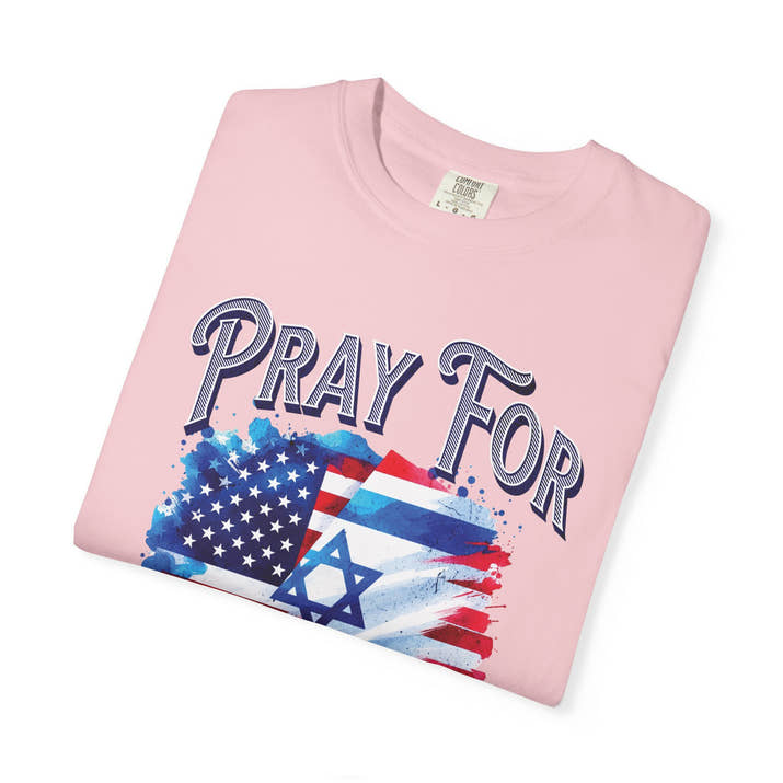 Pray for Israel short sleeve political Christian t-shirt | support Israel prayer tee, United States Israel flag shirt, bible scripture tee