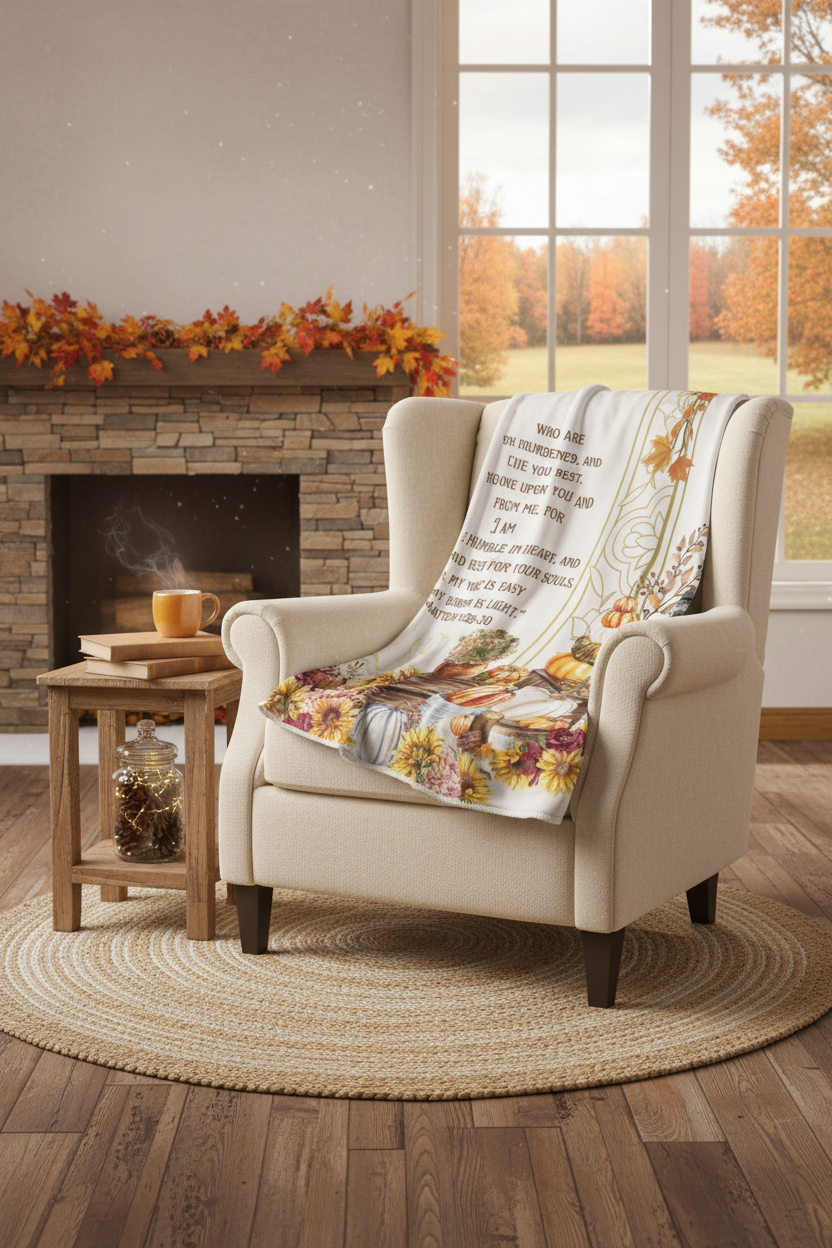 I will give you rest cozy fall Sherpa Fleece Throw Blanket - Matthew 11:28-30