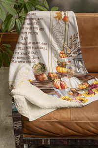 I will give you rest cozy fall Sherpa Fleece Throw Blanket - Matthew 11:28-30