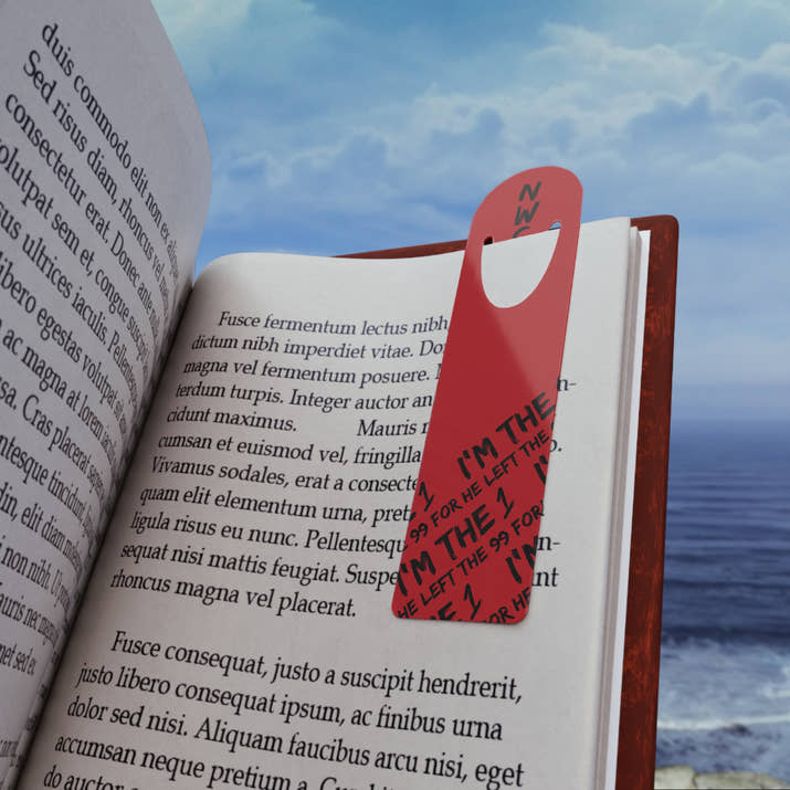 Red Metal Bookmark with 'NW C8' and Repeated 