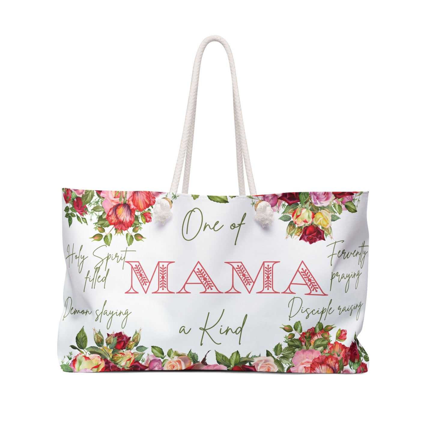One of a kind mama christian Weekender Bag, religious spiritual faith tote, mothers rose Christian canvas purse, summer beach overnight bag
