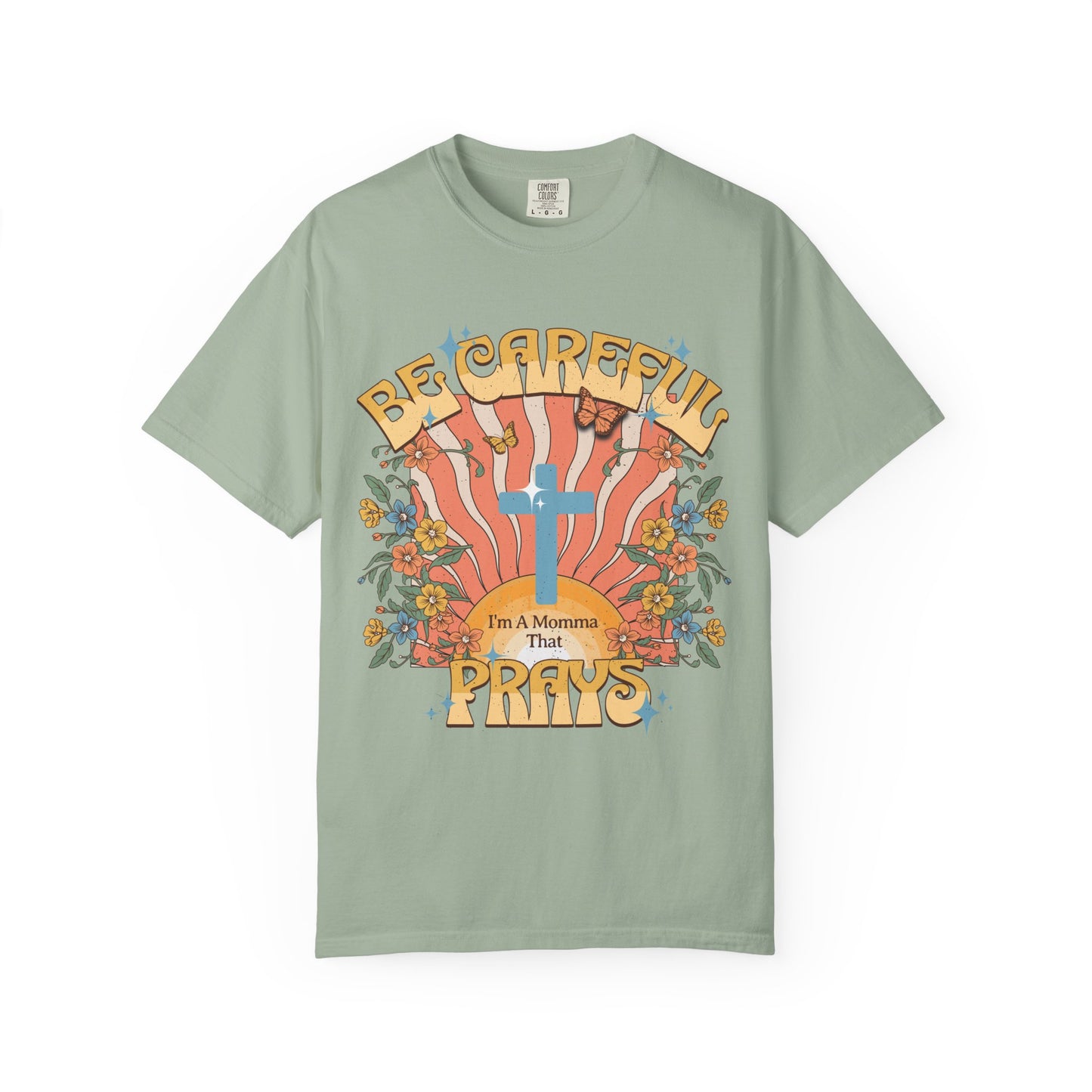 Be careful I'm a momma that prays Mother's Day T-shirt, funny retro style praying momma shirt, Christian faith tee, Jesus cross humor short sleeve shirt, christian apparel