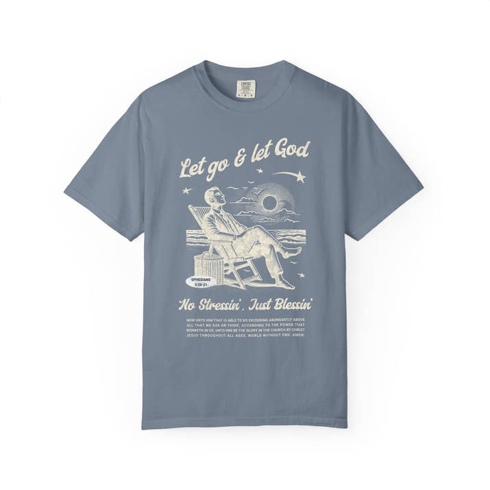Let go & let God short sleeve beach Tee, Christian t-shirt, faith tee, vintage style shirt, bible scripture quote, Godly religious Jesus tee