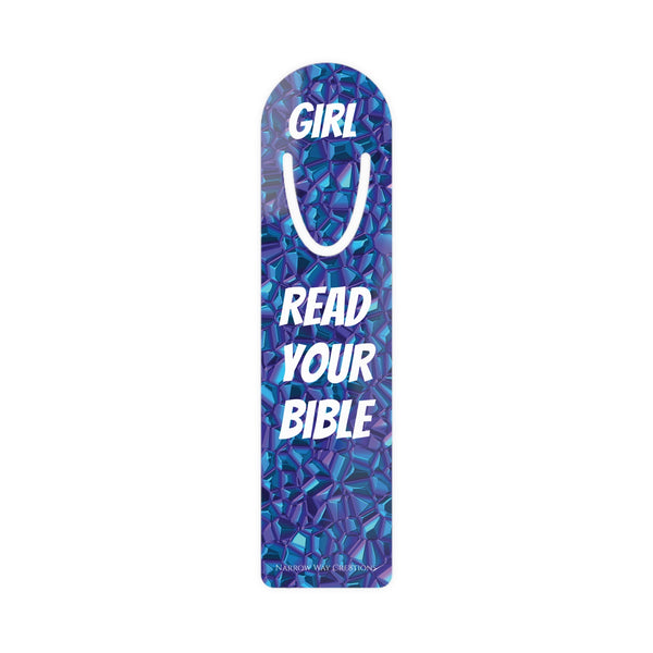 Girl read your bible Bookmark, pretty blue gem funny christian bookmark