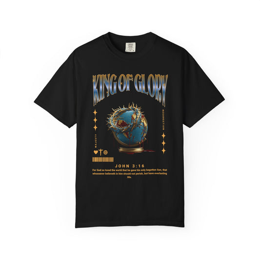 King of Glory John 3:16 Jesus Christ crucifixion resurrection T-shirt, Christian crown of thorns Godly tee, love of God streetwear