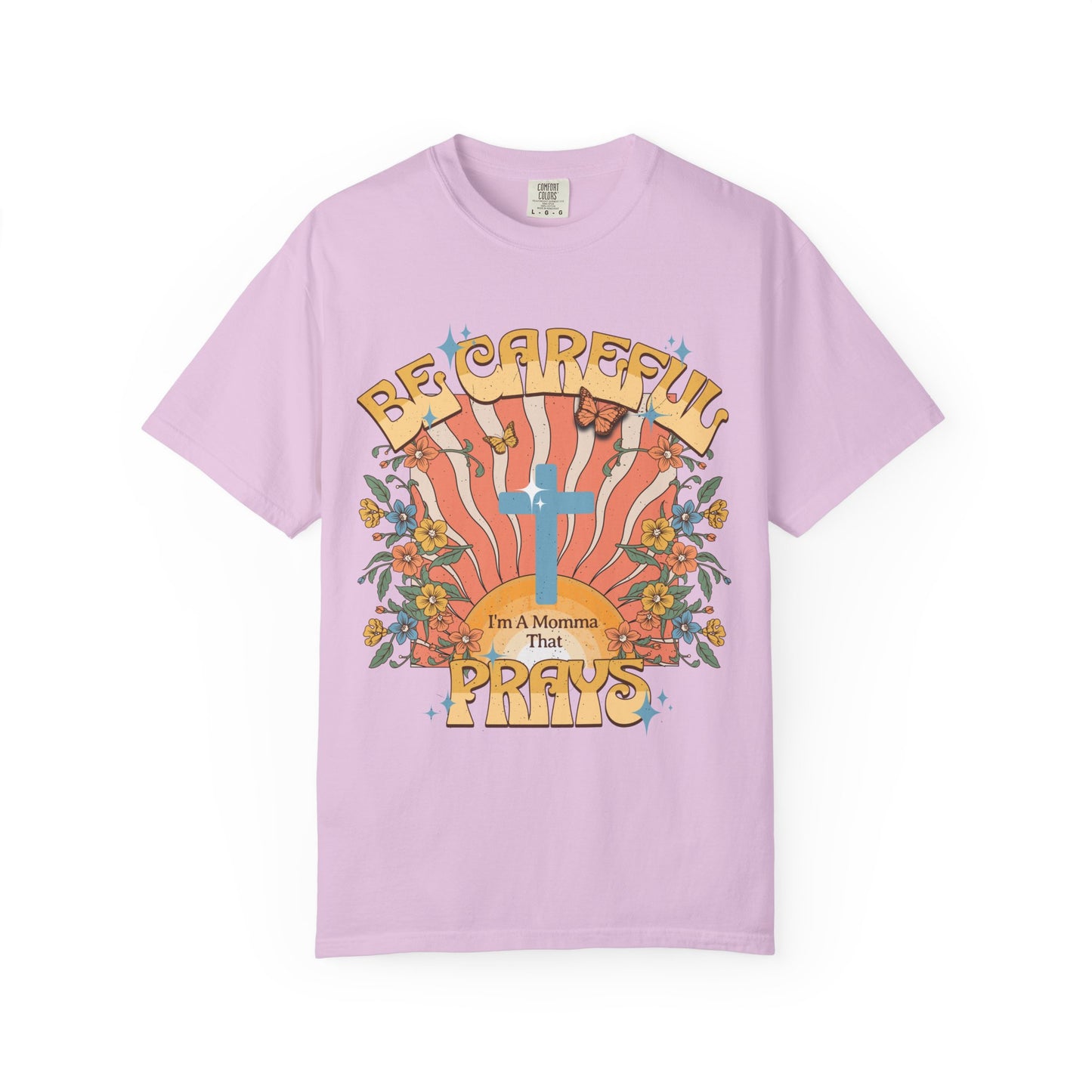 Be careful I'm a momma that prays Mother's Day T-shirt, funny retro style praying momma shirt, Christian faith tee, Jesus cross humor short sleeve shirt, christian apparel