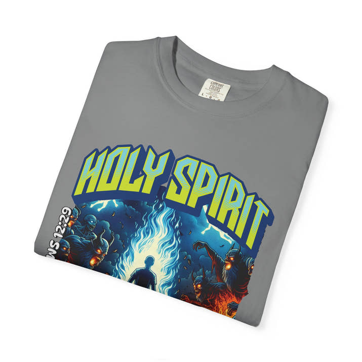 Holy Spirit fire short sleeve Christian t-shirt, cool faith tee, vintage comic book style shirt, bible scripture quote, word of God tee