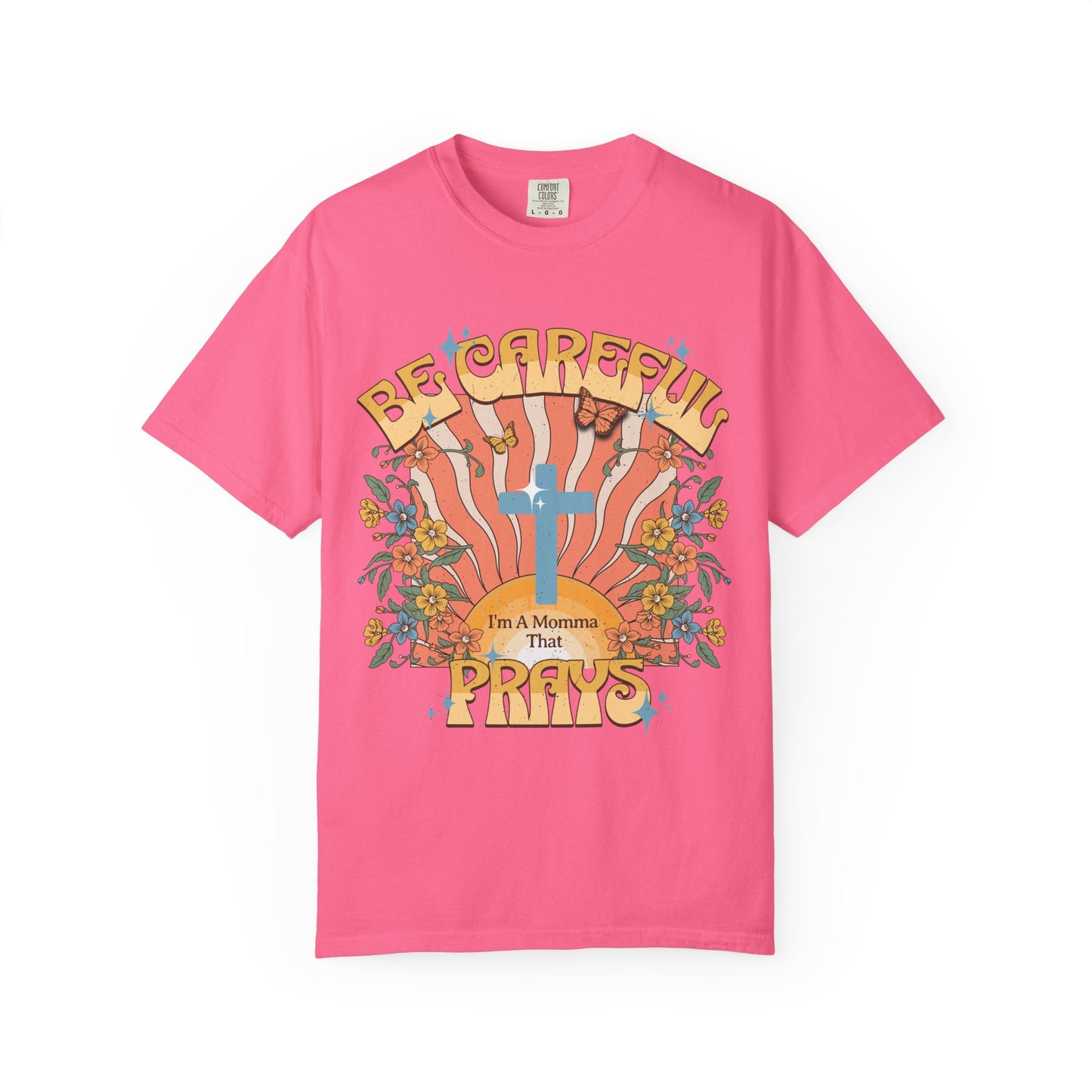 Be careful I'm a momma that prays Mother's Day T-shirt, funny retro style praying momma shirt, Christian faith tee, Jesus cross humor short sleeve shirt, christian apparel