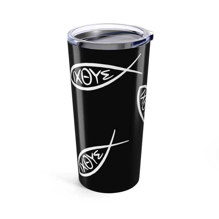 Jesus Ichthys fish pattern insulated Tumbler 20oz, Jesus Christ son of God Savior coffee cup