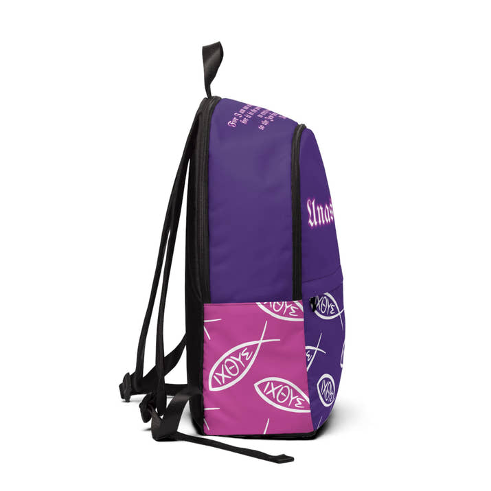 Christian tri color unashamed fisher of men Backpack, bible verse scripture Jesus faith bookbag