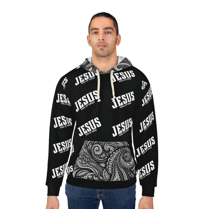 Jesus King of Kings paisley Pullover Hoodie. Godly stylish streetwear hoodie jacket faith