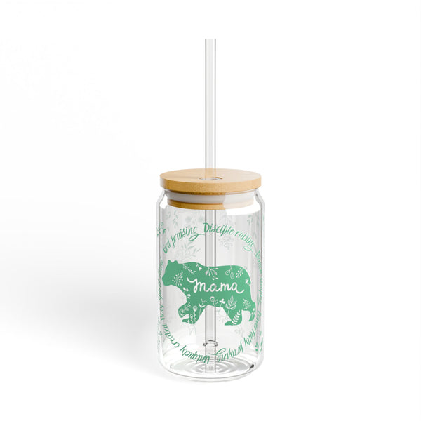Mama bear glass tumbler Mother's day gift, Christian drinking glass, wife tumbler glass cup, faith tumbler, flowery pretty tumbler for her