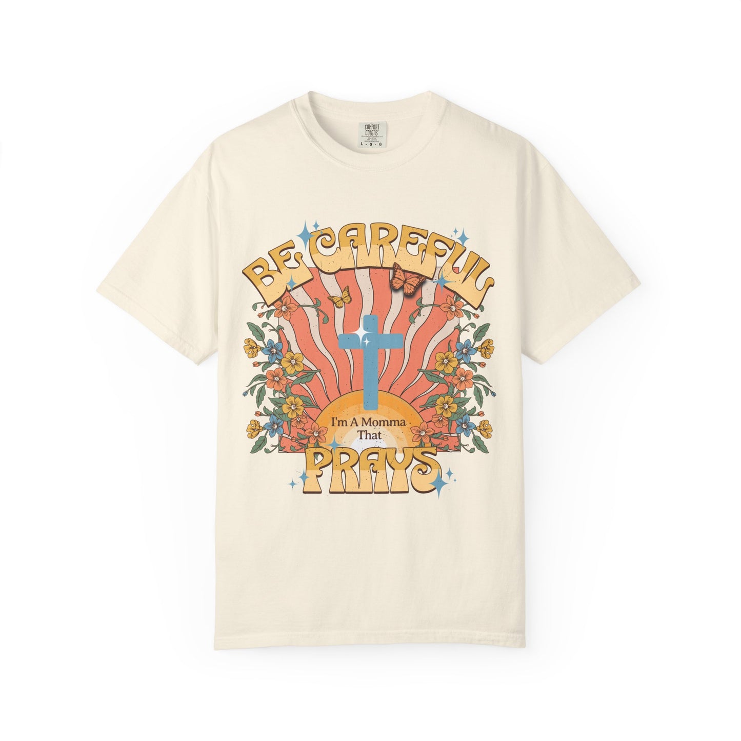 Be careful I'm a momma that prays Mother's Day T-shirt, funny retro style praying momma shirt, Christian faith tee, Jesus cross humor short sleeve shirt, christian apparel