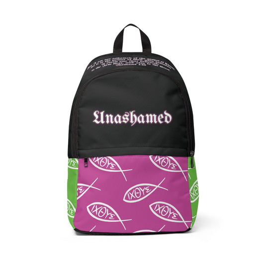 Christian neon color unashamed fisher of men Backpack, bible verse scripture Jesus faith bookbag