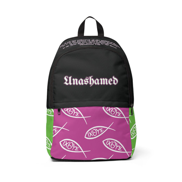 Christian neon color unashamed fisher of men Backpack, bible verse scripture Jesus faith bookbag