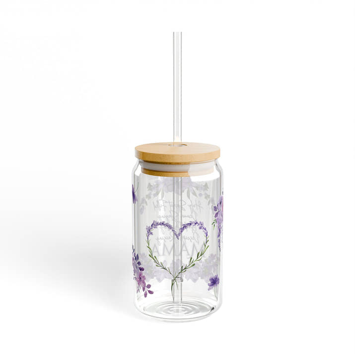 elegant purple flower mama glass tumbler Mothers day gift, christian drinking glass, wife faith tumbler glass cup, pretty tumbler