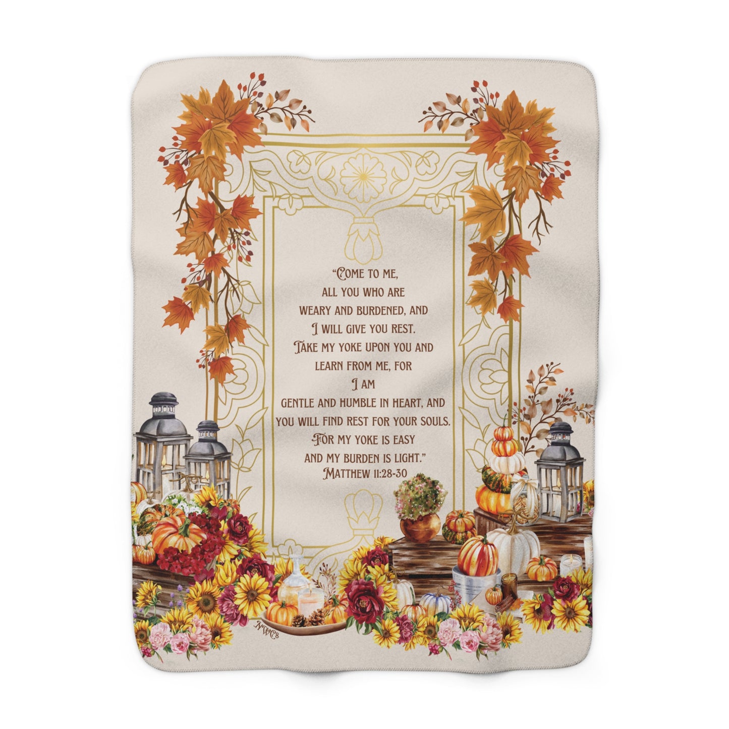 I will give you rest cozy fall Sherpa Fleece Throw Blanket - Matthew 11:28-30
