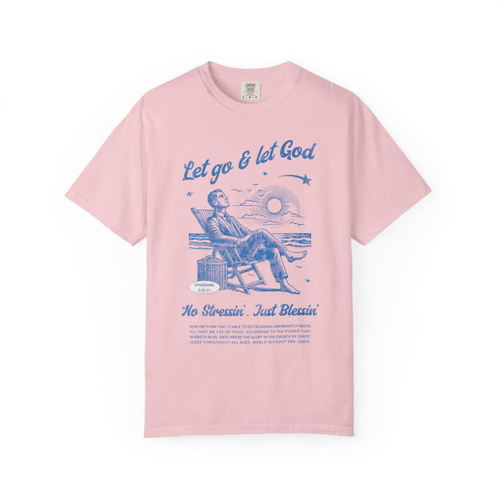 Let go & let God short sleeve beach Tee, Christian t-shirt, faith tee, vintage style shirt, bible scripture quote, Godly religious Jesus tee