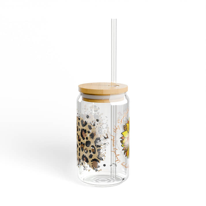 Cheetah print sunflower mama glass tumbler Mother's day gift, Christian drinking glass, wife faith tumbler glass cup, flower pretty tumbler