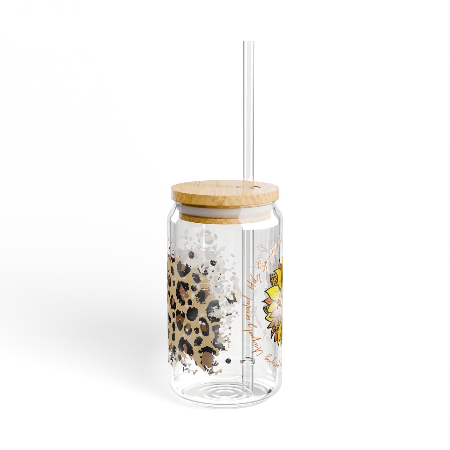 Cheetah print sunflower mama glass tumbler Mother's day gift, Christian drinking glass, wife faith tumbler glass cup, flower pretty tumbler