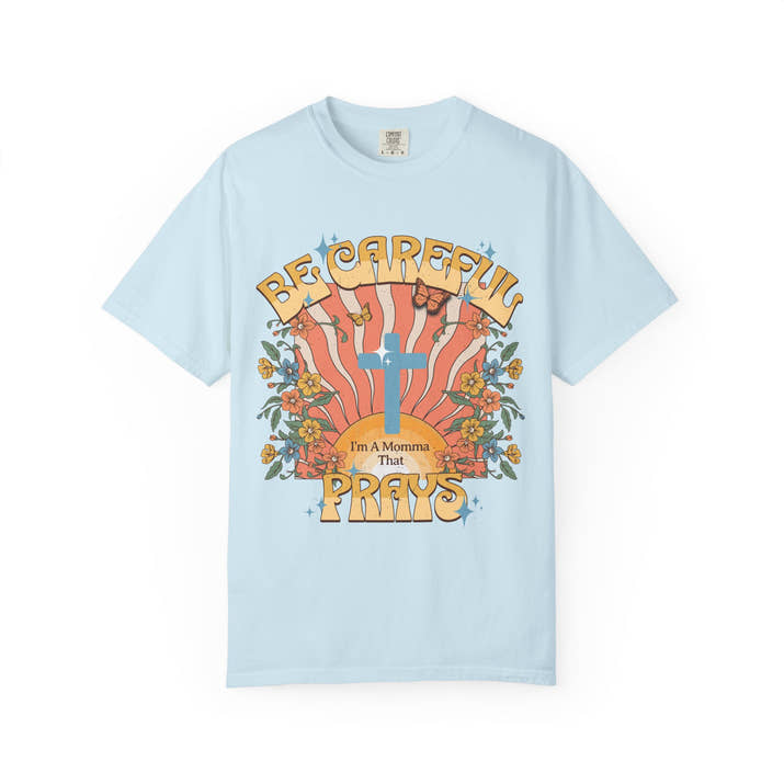 Be careful I'm a momma that prays Mother's Day T-shirt, funny retro style praying momma shirt, Christian faith tee, Jesus cross humor short sleeve shirt, christian apparel