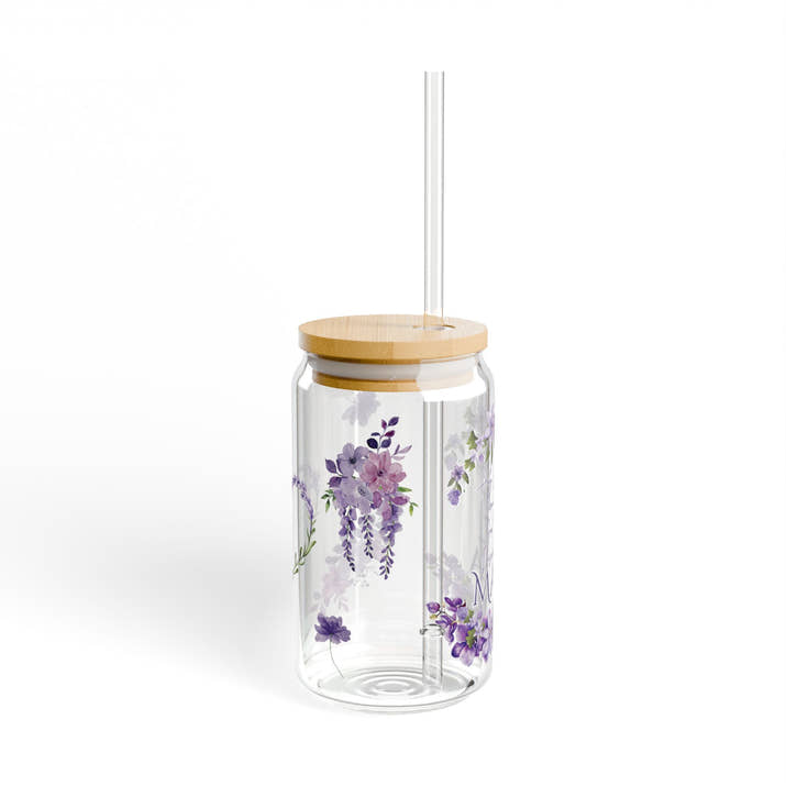 elegant purple flower mama glass tumbler Mothers day gift, christian drinking glass, wife faith tumbler glass cup, pretty tumbler