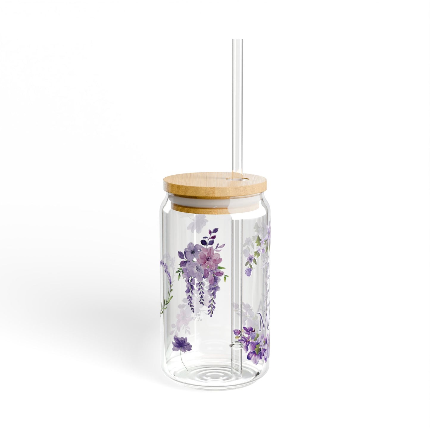 elegant purple flower mama glass tumbler Mothers day gift, christian drinking glass, wife faith tumbler glass cup, pretty tumbler