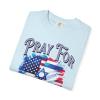 Pray for Israel short sleeve political Christian t-shirt | support Israel prayer tee, United States Israel flag shirt, bible scripture tee