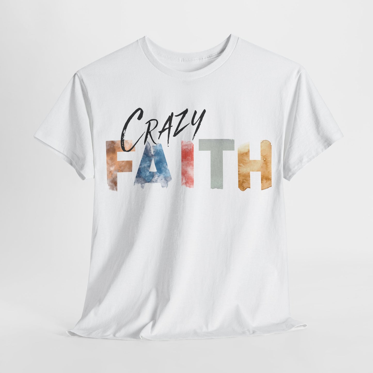 christian crazy faith colorful watercolor paint print Cotton short sleeved Jesus Tee, cool artistic t-shirt, aesthetic watercolor religious
