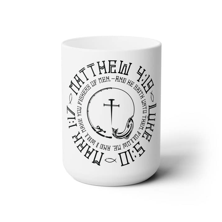 Fisher of men scripture, Ceramic Mug 15oz, Christian coffee mug, Jesus coffee mug