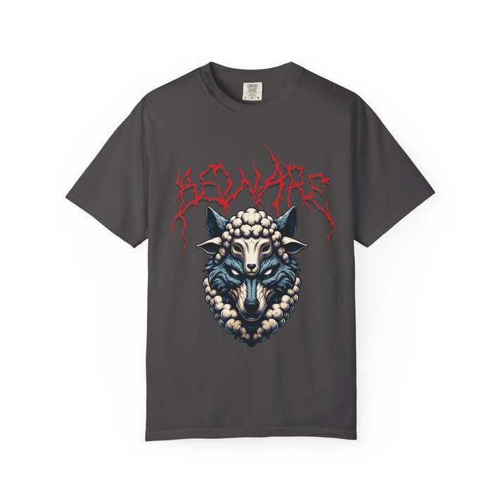Beware of wolves short sleeve unique Christian t-shirt, cool faith tee, mens rocker spiritual shirt, bible scripture word of God tee