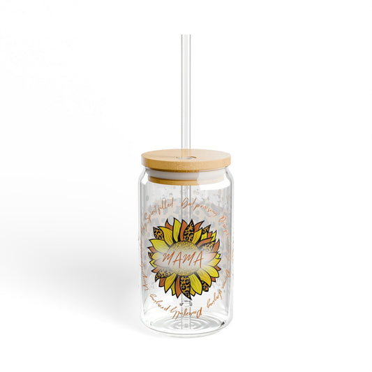 Cheetah print sunflower mama glass tumbler Mother's day gift, Christian drinking glass, wife faith tumbler glass cup, flower pretty tumbler