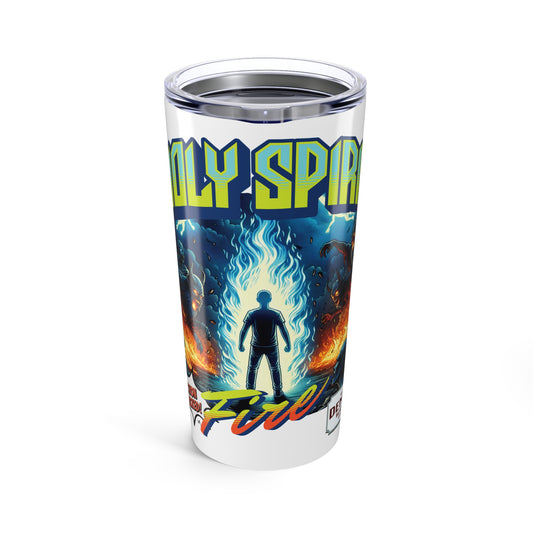 Holy Spirit fire Christian Tumbler 20oz, cool faith cup, vintage comic book style insulated cup, bible scripture quote, word of God