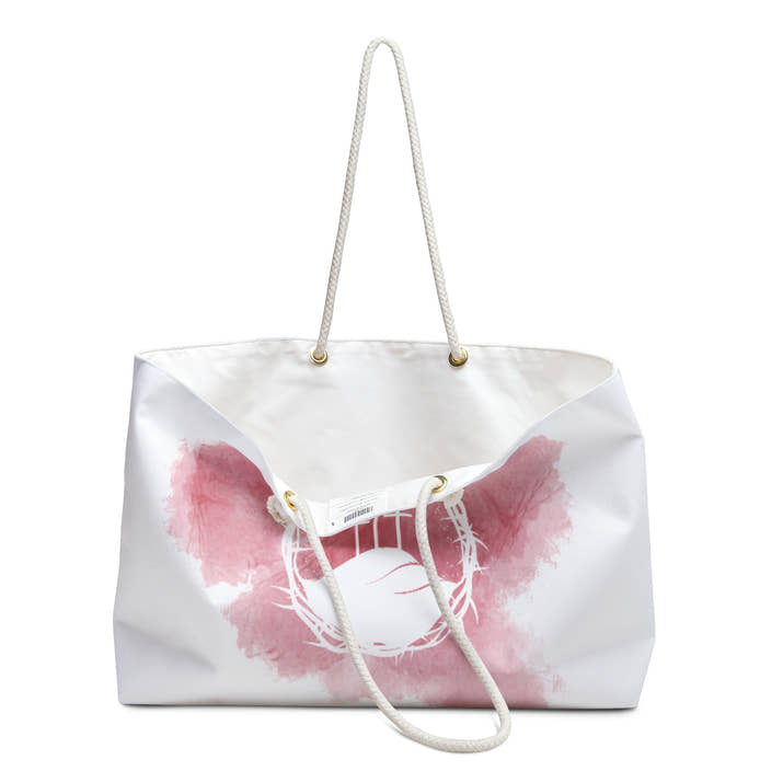 Crown of thorns three cross Christian Weekender Bag, religious easter faith tote, Jesus Crucifixion canvas purse, summer beach overnight