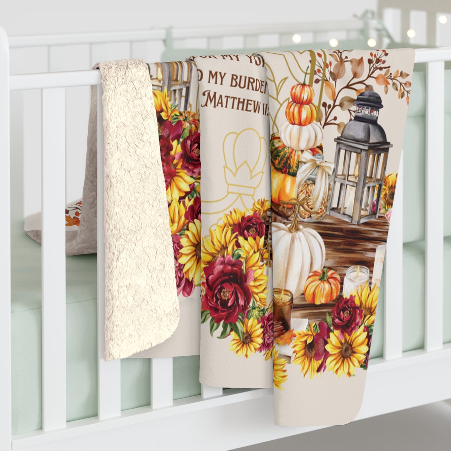 I will give you rest cozy fall Sherpa Fleece Throw Blanket - Matthew 11:28-30
