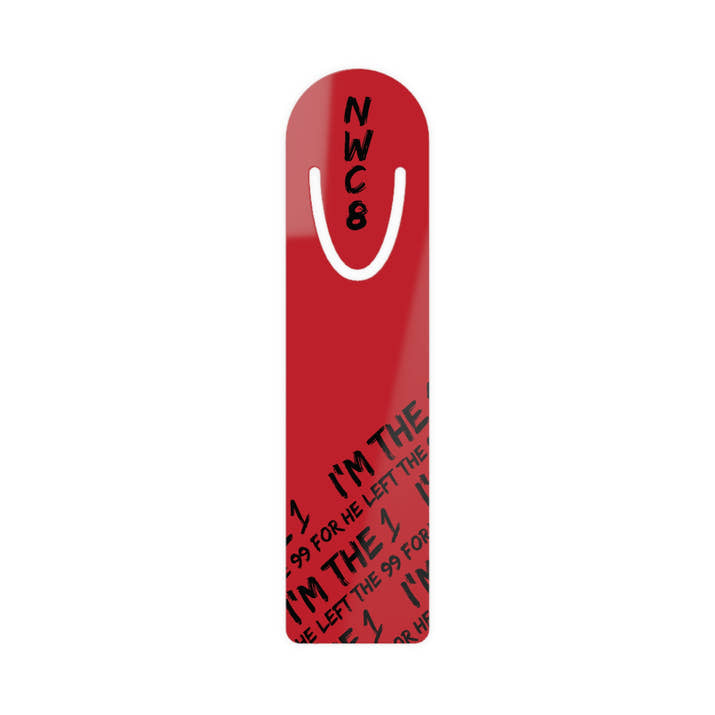Red Metal Bookmark with 'NW C8' and Repeated 