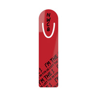 Red Metal Bookmark with 'NW C8' and Repeated "I'M THE" Text – Modern Reading Accessory