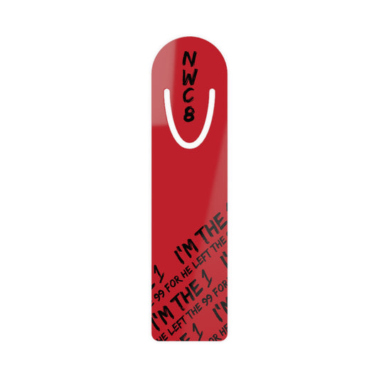 Red Metal Bookmark with 'NW C8' and Repeated "I'M THE" Text – Modern Reading Accessory