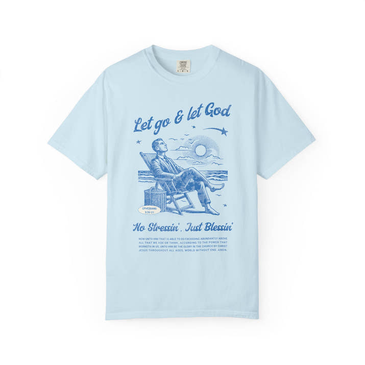 Let go & let God short sleeve beach Tee, Christian t-shirt, faith tee, vintage style shirt, bible scripture quote, Godly religious Jesus tee