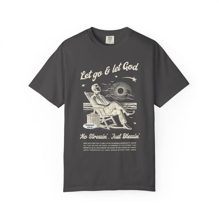 Let go & let God short sleeve beach Tee, Christian t-shirt, faith tee, vintage style shirt, bible scripture quote, Godly religious Jesus tee