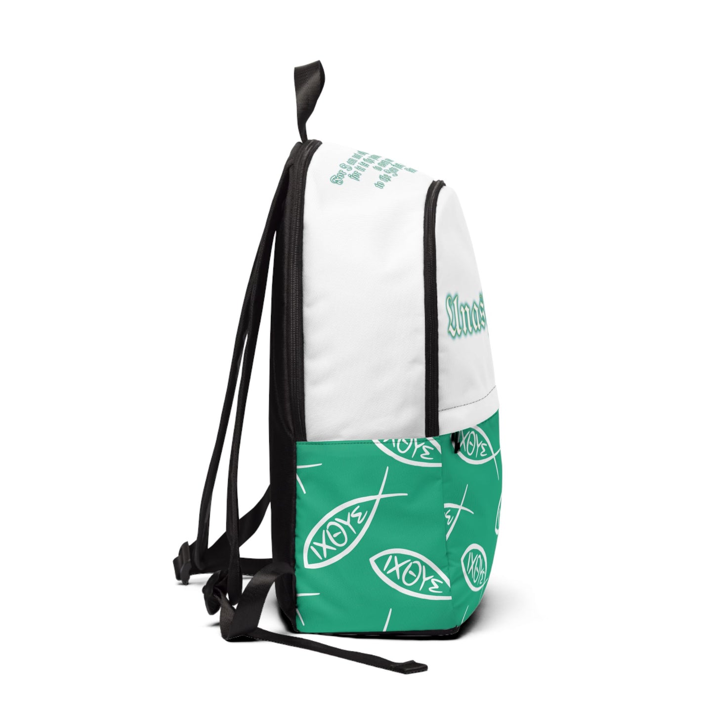 Christian teal unashamed fisher of men Backpack, bible verse scripture Jesus faith bookbag
