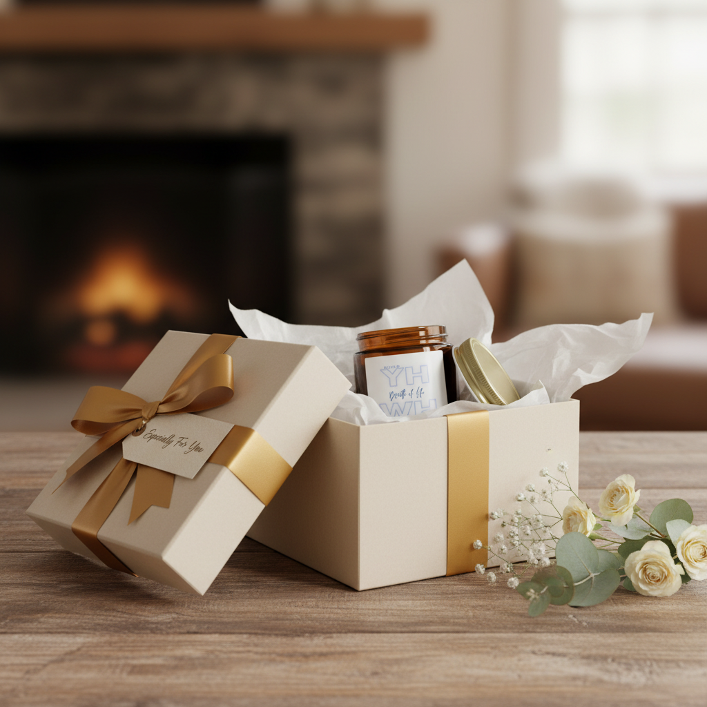 Amber candle in elegant gift presentation