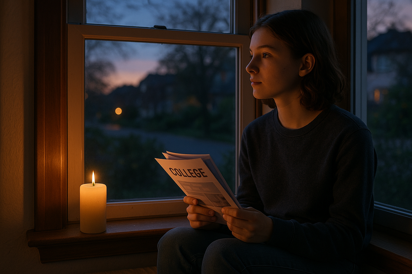 Big Decisions - Teen at Window with Candlelight