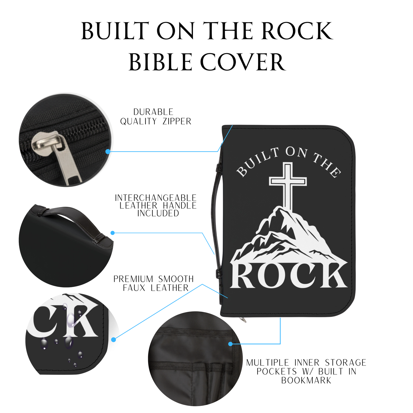Built on the Rock leather branded Bible Cover