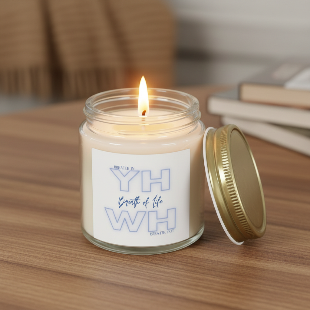 Clear candle burning with steady flame and even wax pool