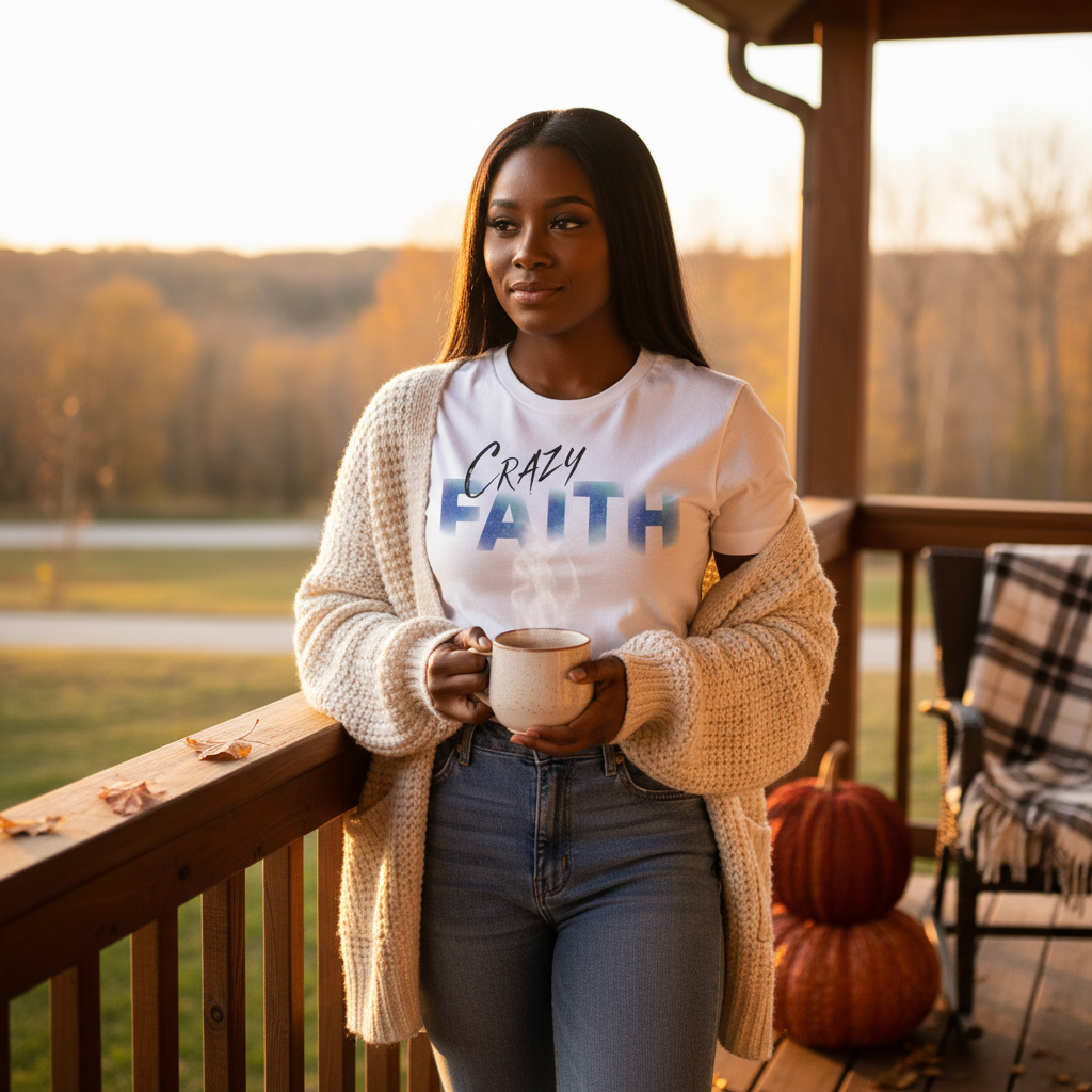 Crazy Faith - Cozy cardigan - warm beverage fall vibes