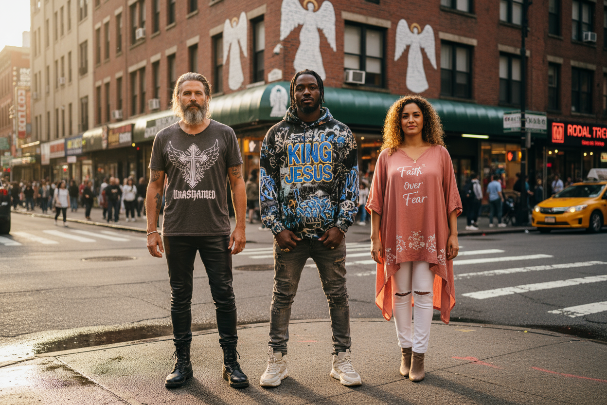 Diverse Christians in Bold Faith Apparel